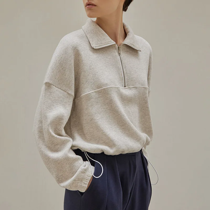 Winter Clothing Aesthetic - Pamuk Waffle Fermuarlı Kapüşonlular Örme Uzun