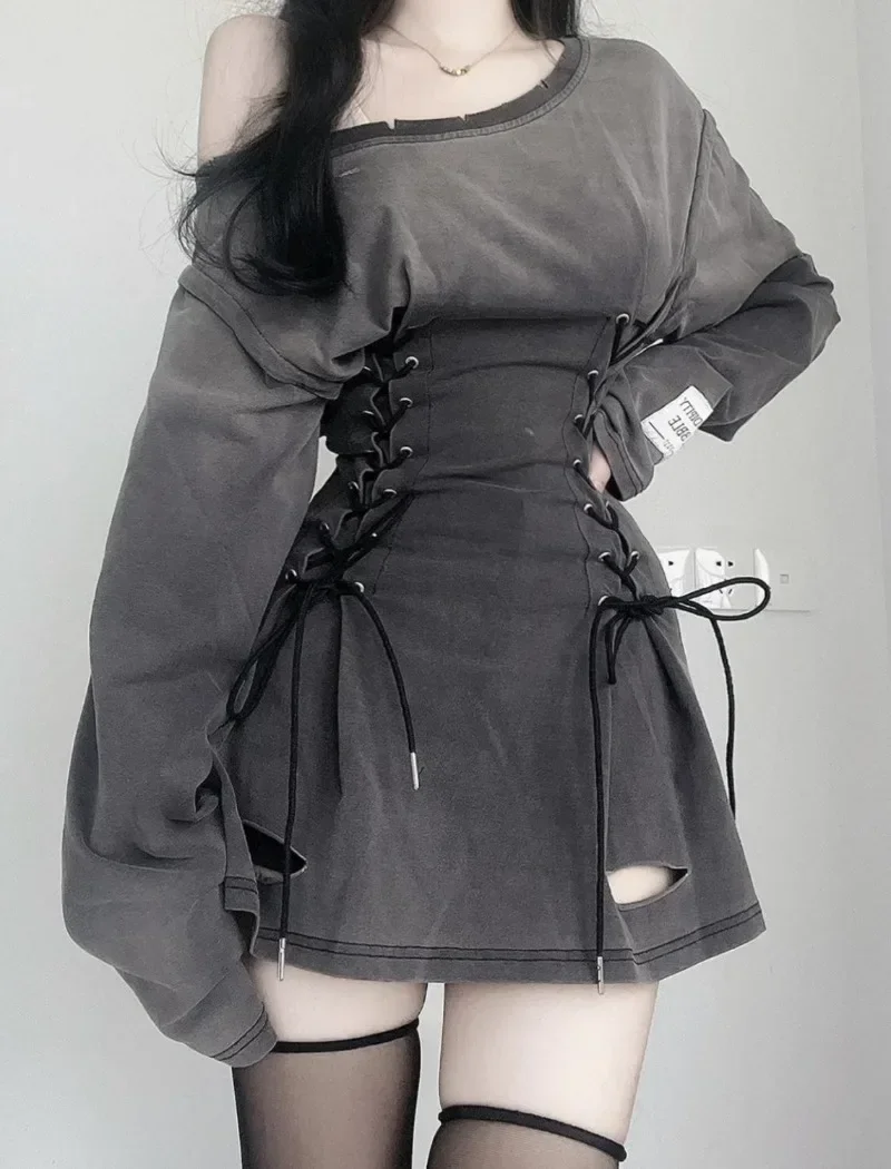Winter Clothing Aesthetic - Fairycore Grunge Korse Elbise Uzun Kollu