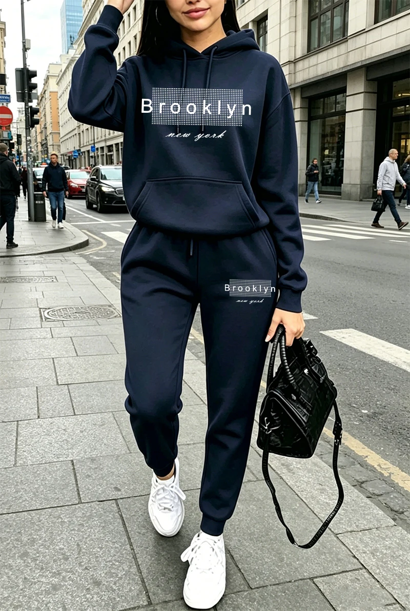 Winter Clothing Women'S - Kadın Eşofman Takımı Baskılı Günlük Kapüşonlu
